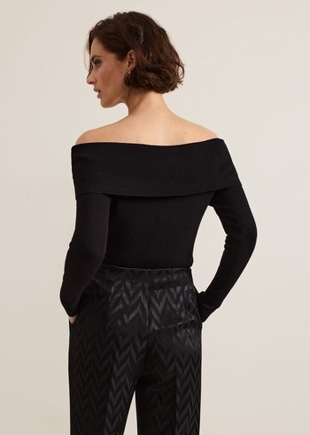 Phase Eight Nya Fine Bardot Knitwear Black Australia | TV8405237